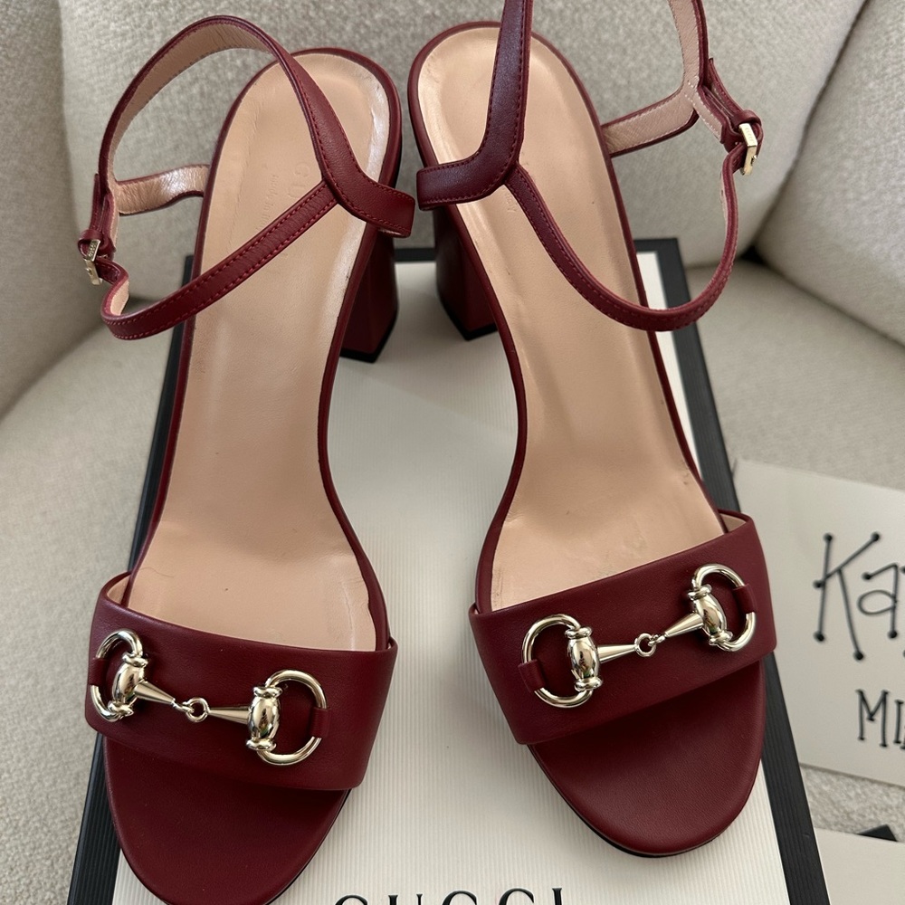 Gucci Burgundy Horsebit Strap Leather Sandals